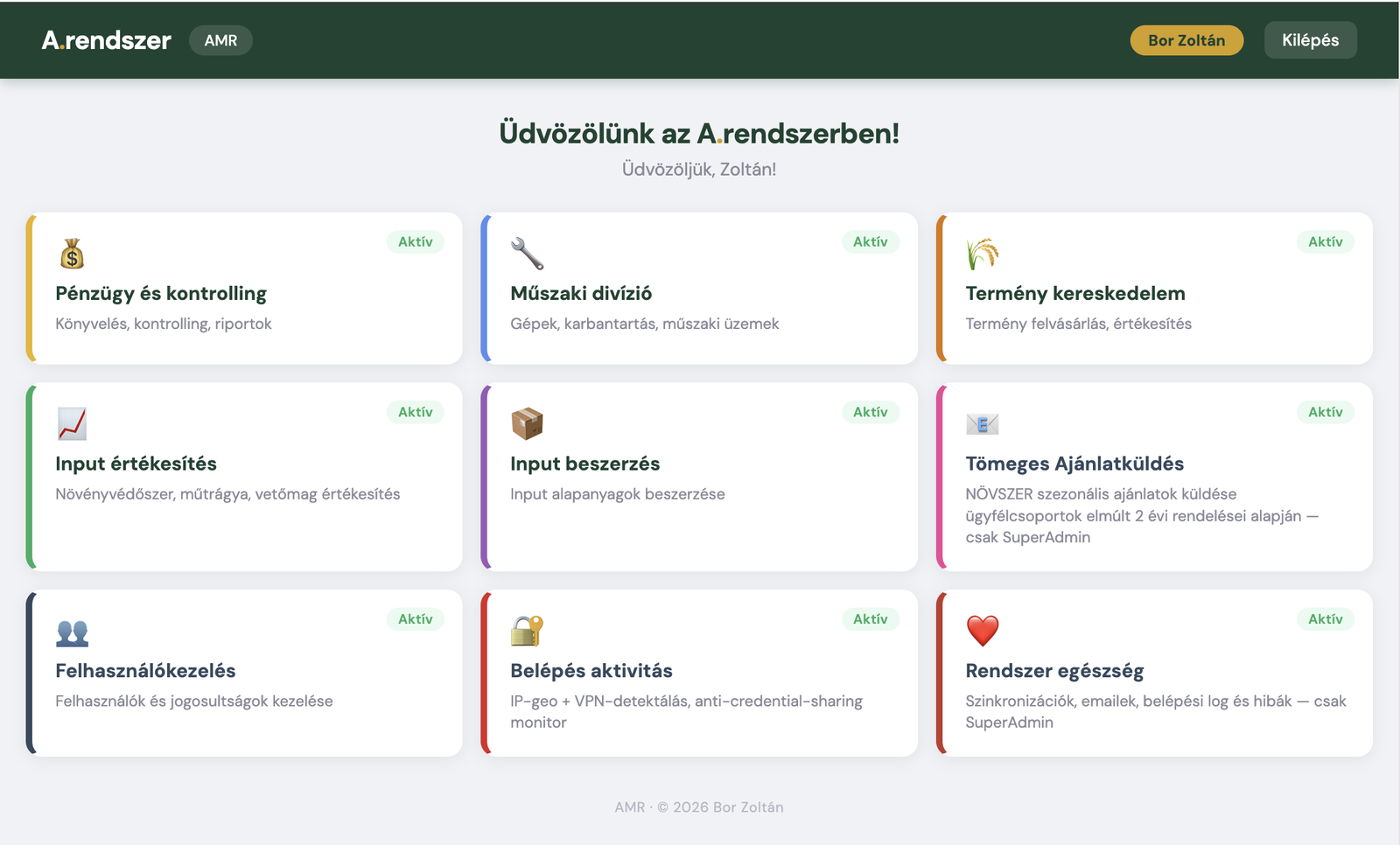 Az AMR központi vezérlőpultja
